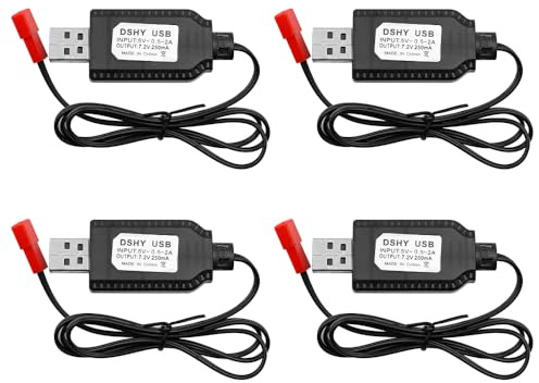DollaTek 4PCS JST Charger Cable 7.2V Lipo Battery Charger for RC Car SCX24 Splatter Ball Gun FPV Drone Crawler Quadcopter