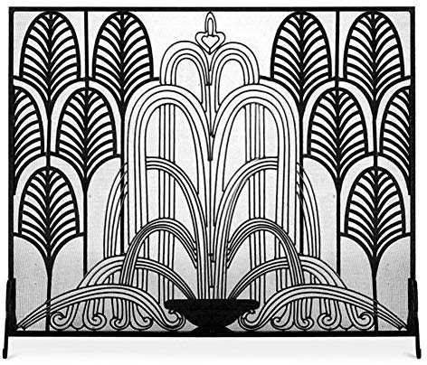 Grand écran de cheminée Moderne en Fer forgé orné, Portail Debout pour cheminée à Panneau Unique avec Treillis métallique, Housse de Protection Anti-étincelles pour bébé (Couleur : Or) (Noir) Present