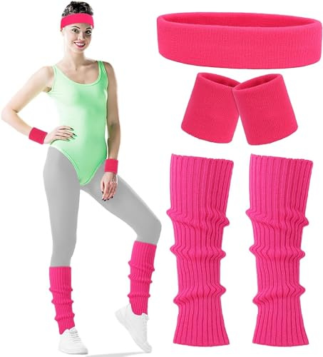 Carnavalife Costume anni '80 Donna Adulto con Fascia per Capelli+Braccialetti+Scaldamuscoli Colore Neon Gym, Accessori Anni 80, Fasce Nastri Sportivi 80S (GODITI ANNI 80 FUCSIA)
