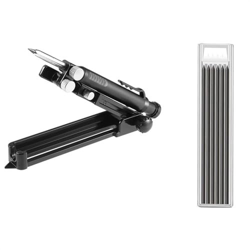 myziji Multifunktions-Anreißwerkzeug, Bau-Bleistift, DIY-Anreißer, Holzbearbeitung, Kompass, Konturenlehre, Anreißer, Linienmacher, Messwerkzeug (Size : Black - Metal set)