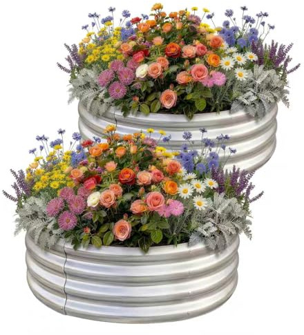 Land Guard 2 Pack 2×2×1ft Galvanized Raised Garden Bed, Planter Raised Garden Beds Outdoor, Round Clearance Raised Garden Beds for Gardening Vegetables……