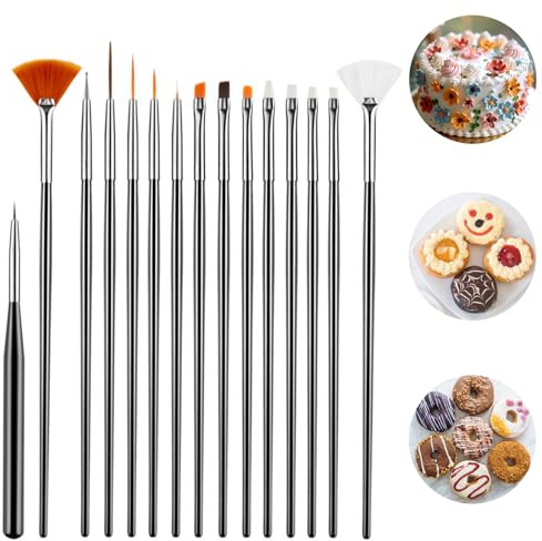 15 Pcs Cake Paint Brushes Baking Supplies, Fondant for Cake Tools Set, Food Grade Paint Brushes Pastry & Basting Brushes for Cooking and Chocolate Sugar Cookie Decoration