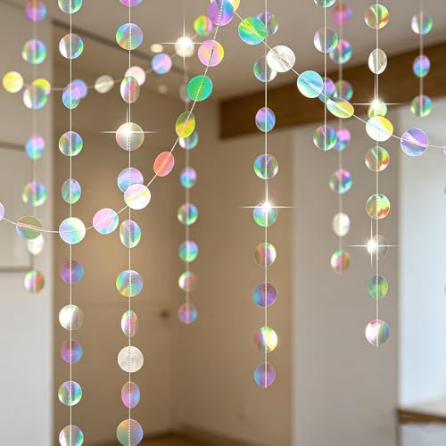 4 Stück Girlande Papier Irisierende - 52Ft Hängenden Garland Circle Dots Geburtstagsdeko für Einschulung Schulkind Frozen Meerjungfrau Unterwasserwelt Baby Shower Fasching New Year Party Deko