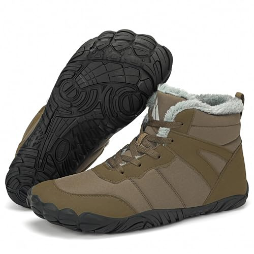 Mishansha Barefoot Shoes Invernali Uomo Stivaletti Scarponi Trekking Donna Inverno Scarpe Piedi Nudi Caldo Impermeabile Antiscivolo Stivali Brunastro 44 EU