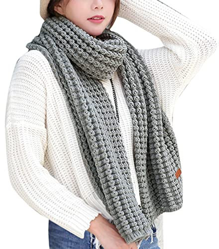 Schal Stirnband Set Damen Elastizität Leichter Schal Warme Schals Damen Herren Lange Dicke Schals Strickpaare Schal Schal Schwarz Damen Winter Wolle Schal Herren Damen Herren Häkel (Grey, One Size)