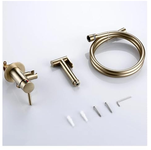 Latón de mano montado en la pared híbrido agua caliente y fría con soporte baño cocina grifo de inodoro pulverizador de bidé(Gold)