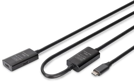 DIGITUS Aktives USB 3.2 Gen1 Verlängerungskabel – 10 m – 5 Gbit/s | USB-C Stecker auf USB-C Buchse – Repeaterkabel – Plug und Play – Schwarz