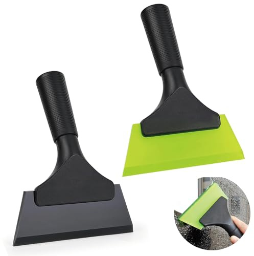 2Pcs Small Squeegee with 5 Inch Green Rubber Window Tint Tool - Soft Silicone Glass Cleaner for Windows, Mirrors, Bathroom Door, Car Windshield (Green, Black)