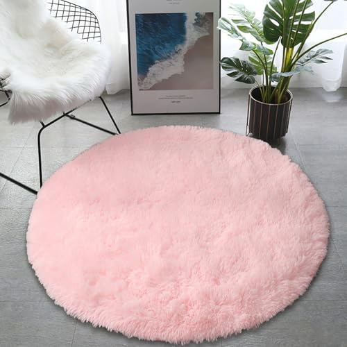 Mattor Halkfria 120 x 120 cm, Shaggy, Tvättbar Anti Halk Extra Stor, Tät Lugg, Soft Touch Tjock Lugg,100% Polyester, Fluffiga Moderna Golvmattor, för Barnrum, Ljusrosa