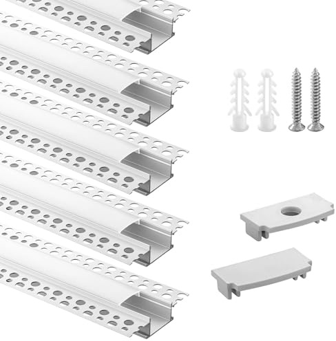 Efishine 5-Pack 3.3ft/1m Plaster-in, Trimless Recessed LED Aluminium Channel with Flange for LED Strips, Led Channel with Clip-in Diffuser and for Wider Strip Philips Hue (5 Pack x 3.3ft)