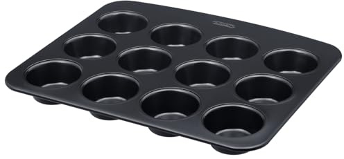 PYREX - Molde para muffins Glide de metal, revestimiento antiadherente sin PFAS, cocción homogénea, resistente, mango XL práctico, apto para lavavajillas (12 magdalenas)