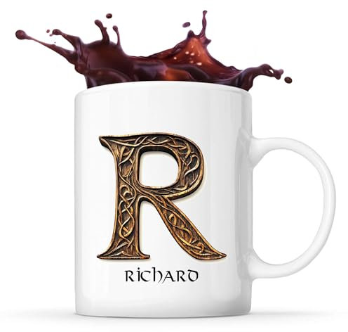 Planetee Tasse Richard Lettre Viking | Mug Céramique | Idée Cadeau Prénom Motard Jeux de Rôle Vidéo Anniversaire Oncle Parrain Beau Papa Collègue Départ Retraite Noël