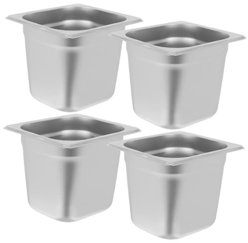 GLEAVI 4 Pezzi Vasca Vapore in Acciaio Inox 1/6, Profonda 6 Pollici, Grande Capacità, Facile da Pulire, per Buffet e Ristorazione