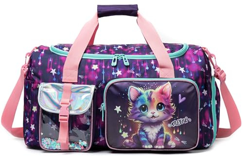 HTgroce Poolväska Väska Resväska Flicka Vecka Strand Fotboll Gym med Skofack, A-djup lila Katze, 50.8 cm x 27.9 cm x 20.8 cm, Resväskor