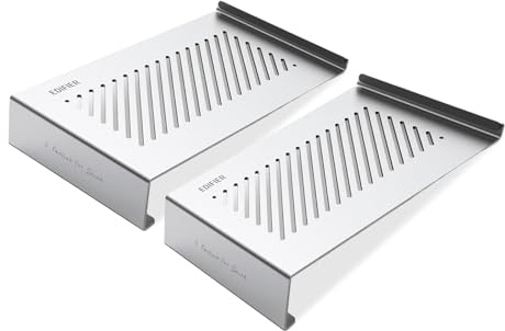 EDIFIER Aluminium högtalarstativ par – högkvalitativt högtalarstativ med 10° lutningsvinkel för optimalt ljud, halkfri och vibrationsdämpande, kompakt mått 117 x 38 x 208 mm, ädel design.