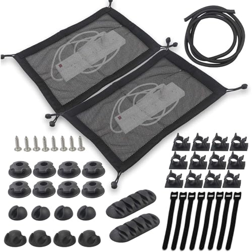 AIVORO Lot de 2 filets de câbles de bureau pour la gestion des câbles, 40 x 30 cm, passe-câbles flexibles, idéal pour cacher les câbles (noir)