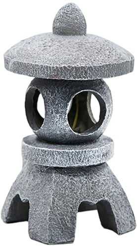 Veesper Estatuas de Linterna de Pagoda Japonesa de solares para el Agua, 5.1x5.3x10.2 Pulgadas Adornos de jardín de Piedra Decorativos con iluminación para Patio, césped, balcón