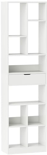 GOPLUS Bücherregal, Würfelregal mit 10 offenen Fächern & Schublade, Standregal mit Kippsicherung, Aufbewahrungsregal Bücherschrank Büroregal für Wohnzimmer, Schlafzimmer, Arbeitszimmer, 50 x 24 x 180