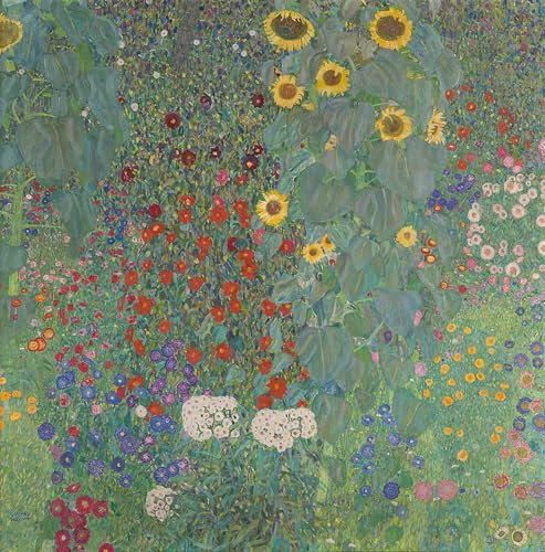 POSTERIIk Berühmt Leinwanddruck Kunst Leinwand Plakat Garten mit Sonnenblumen auf dem Lande von Gustav Klimt Porträts Wandkunst für Wohnzimmerdekoration 60x90cm