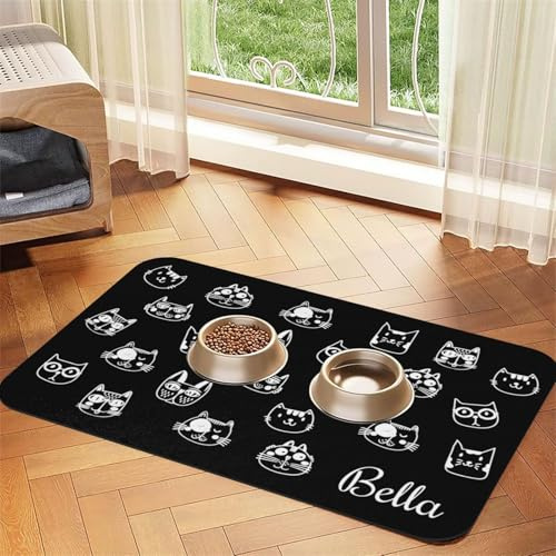 Naispanda Tapis de Nourriture pour Chien Personnalisé Set de Table Personnalisé pour Animal Domestique Set de Table pour Bol d'eau pour Chien et Chat avec Photo et Nom Antidérapant et Imperméable