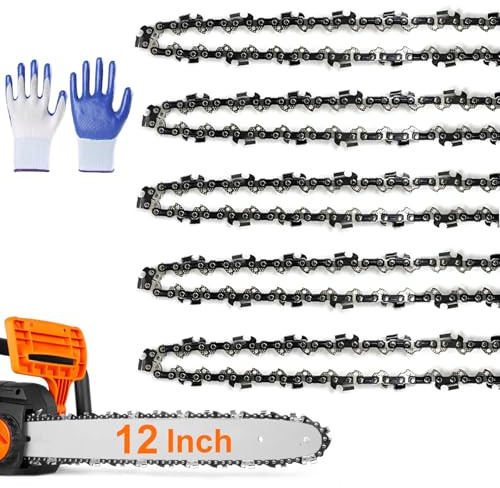 5 Pack 12 Inch Chainsaw Chain 3/8 LP Pitch .043'' Gauge 45 Drive Links fits Dewalt 20V DCCS620, Kobalt 1224, Black Decker LCS1240, Oregon 90px045G, Worx WG380, Echo 90PX45CQ CS2511T and More