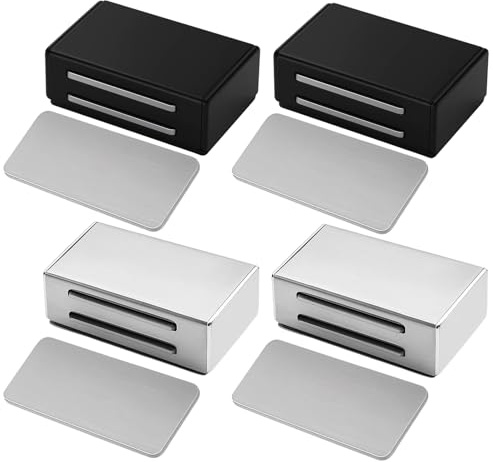 Magnetic Catches for Cupboards, 4PCS Stick On Magnets Self Adhesive, Heavy Duty Magnetic Door Catch for Kitchen Cabinet, Wardrobe, Drawer Doors, White and Black Stainless Steel