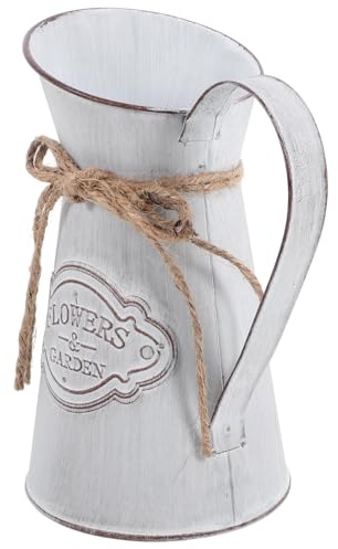 PRETYZOOM Jarrón Metálico Vintage Rústico con Acabado Galvanizado Maceta Jardinera de Hierro Resistente para Flores y Decoración de Hogar Europeo Gris Desgastado