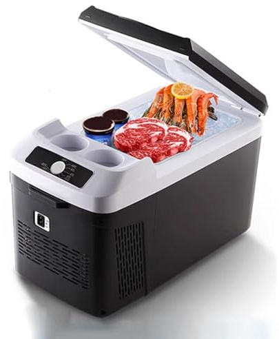 Mini Fridge Mini Freezer Portable Cooler Electric 15L Freezer/Refrigerator Dual Cup Holders on Top -20°C To 20°C for Car Travel Camping Truck 12V/24V