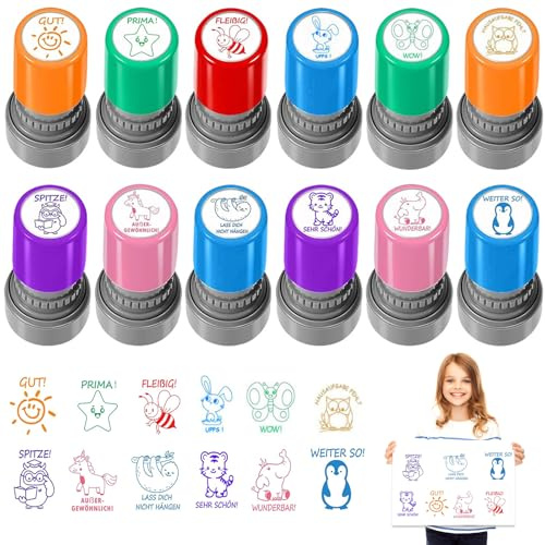 12PCS Timbres pour Enseignants, Tampons Enseignants Englisch, Tampon Encreur pour Enfant, Tampon Ecole Mignon pour Encourager Motiver Élèves, Fournitures pour Enseignants pour Classes, Groupe