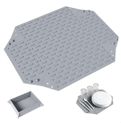 leyomgamz Alfombrilla Escurreplatos Silicona, Escurridor Fregadero Alfombrillas Antideslizante Cocina Bandeja Resistencia a Altas Temperaturas Dish Drying Rack para Platos, 28 x 33.5 cm Gris