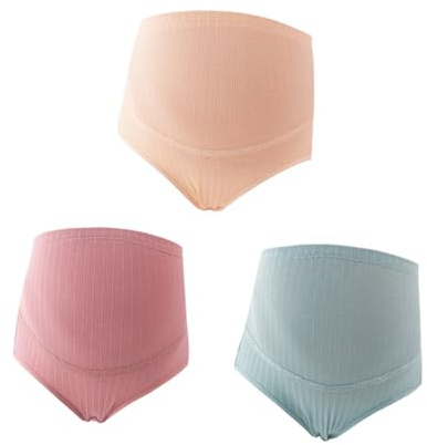 Hemobllo 3 Piezas Bragas Premamá de Algodón XL Alta Cintura Ajustable con Soporte para Barriga Ropa Interior Transpirable y Elástica para Embarazo Colores Combinados y Verde