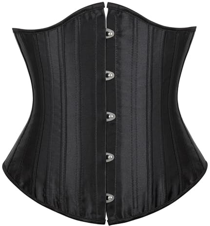 CNYUON Solid underbyst korsett spiral stål benade korsetter satin midja bantande korsett främre Busk viktminskning daglig busiter, underkläder, Svart, 4XL