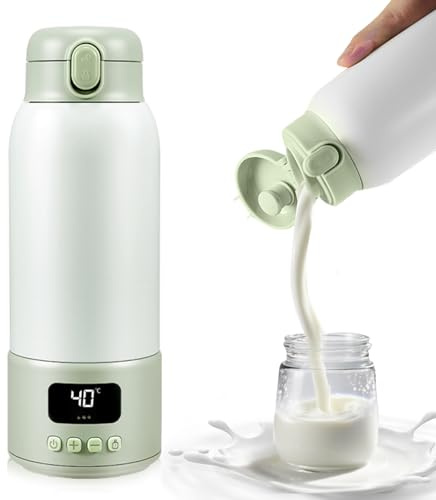 Tragbarer Flaschenwärmer Baby für unterwegs,500ml Große Kapazität Babyflaschen Wärmer, Schnelle Erwärmung, 37 bis 70 Grad Einstellbar, Lange Akkulaufzeit Bottle Warmer für Muttermilch, Milch, Wasser