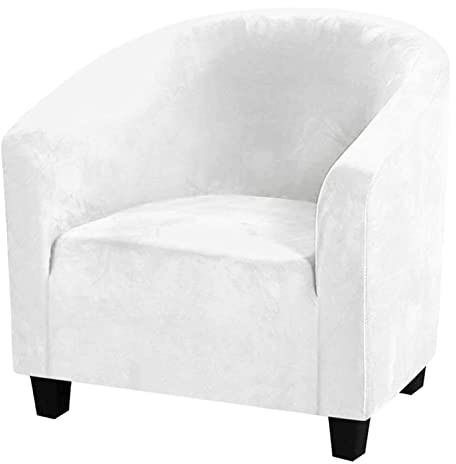 Överdrag I Stretchig Sammet For Klubbstol Med Elastisk Botten, Halkfritt Möbelskydd(White)