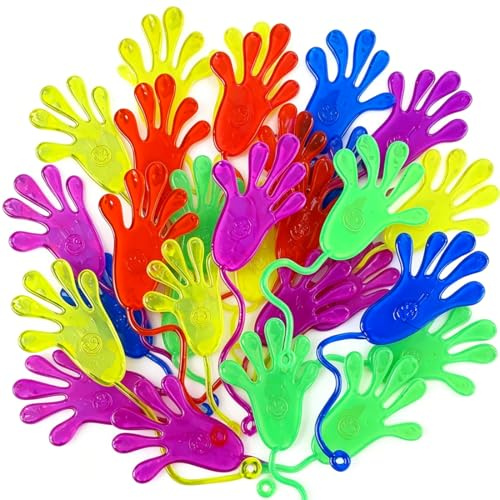 MUNZE Klatschhand, 30 Stück Bunte Glibberhände Set, Klebrige Gummihand Für Kinder, Als Giveaway Oder Partygeschenk, Farbe Bunt, Standardgröße