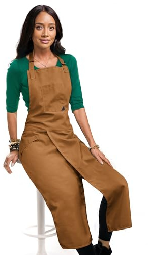 Under NY Sky Pottery Apron - Full Cover Split-Leg, Towel Loops - More Adjustable Coverage for Men, Women - Essential for Ceramic Wheel Throwing, DIY, Painting, Potters and Clay Artists - Caramel