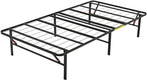 Amazon Basics Single Foldable Platform Bed Frame with Steel Slats, Tool-Free Assembly, Under-Bed Storage, 90 x 190 X 35.5 cm, Black