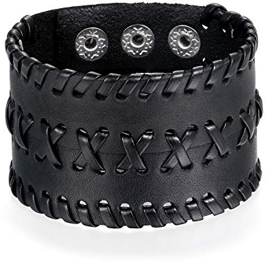 Flongo läderarmband för män stort brett läder äkta läder armband armband läderarmband manschett bälte svart brun silver punk rock biker motorcykelförare justerbar herr accessoarer, 22 centimeters
