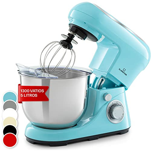 Klarstein Bella Pico 2G - Stand Mixer, Mixer, Food Mixer, Food Processor, 6 Power Levels with Pulse Function, Planetary Mixing System, 5 L Stainless Steel Bowl, 3 Pieces, 1200 W / 1.6 HP, Blue