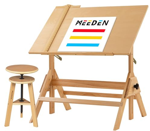 MEEDEN Zeichentisch & Hocker Set aus Holz: 90 x 60cm Kunsttisch Holzhocker