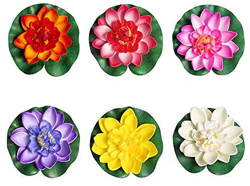 Sixfolo Set of 6 Artificial Lotus Foam Flower 10 cm Floating Water Lily for Decoration Summer Fountain Small Ponds,6 Colors NC049
