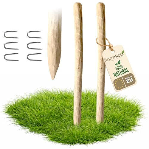 Floranica Staketstolpar hasselnöt staketstolpe för rabatter runda stolpar hasselnötsträ diameter 6-8 cm trädgårdsstaket bondgårdsstaket Hoogte 120cm 2 stycken