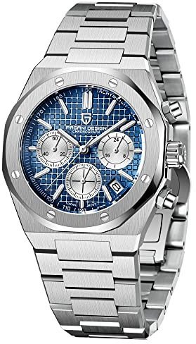 Pagani Design Herren Uhren Elegant Business Sports Quarzuhr Chronograph Armbanduhren Japan VK63 Saphirglas Wasserdicht 100M Analogue Edelstahl Mit (blau)