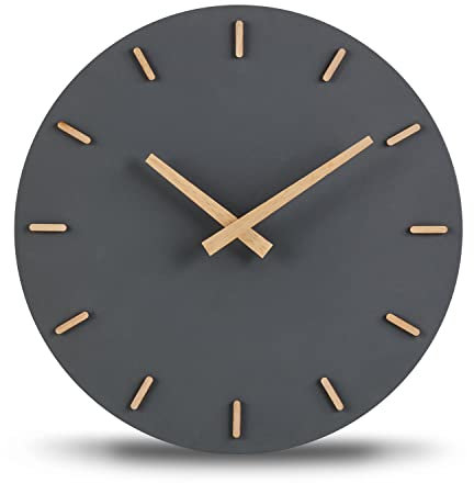 Cander Berlin MNU 6130 E Wanduhr Beton lautlos ohne Tickgeräusche 30 cm analog Wohnzimmer Büro modern Vintage grau Holzzeiger
