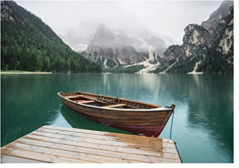 WallArena - Vlies Fototapete Boot auf dem See 368x254 cm - Fototapeten - Tapeten - für Wohnzimmer Schlafzimmer - Vliestapete Wandtapete Tapete 3D Effekt- inkl. Kleister - Berge