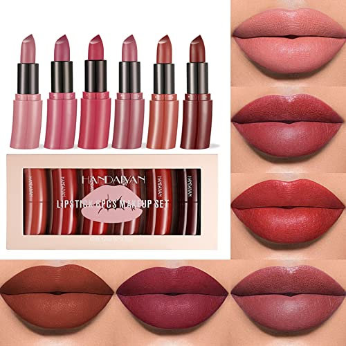RoseFlower Set di Rossetti Opachi a 6 Colori Rossetto Impermeabile Di lunga durata Rossetto Setoso Opaco Tinta Labbra Coppa Antiaderente Lucidalabbra in velluto Set,Set Regalo per Trucco Rossetto