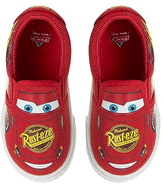 Josmo Disney Cars Shoes - Kids Toddler Character Low top Slip-on Casual Fashion Tennis Boys Laceless Canvas Sneakers - Lightning McQueen Red (Size 9 Toddler)