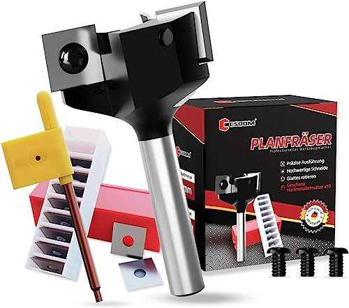 CSOOM Fraises à surfacer CNC pour défonceuse ，Fraises à surfacer à queue de 8mm, fraises à surfacer pour défonceuse，avec 10 inserts de rechange supplémentaires en carbure