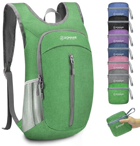 ZOMAKE Faltbarer Rucksack Klein Ultraleicht,10L Wanderrucksack Kleiner Leicht für Damen Herren,Reise Mini TagesrucksäCke Faltbar für Kinder und Jugendliche(Dunkelgrün)