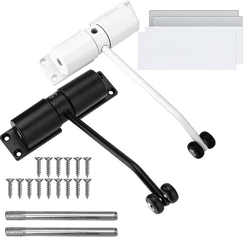 HEIHAK 2 Pack Automatic Spring Door Closer, Door Closers for Interior Door with Adjusting Lever and Screws, Adjustable Residential Door Slower Closer for Door Weights 20-40kg (Black, White)